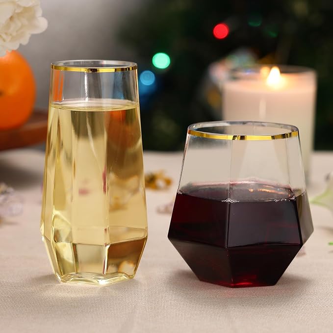 48 Pack Plastic Glasses – 24 x 9oz Stemless Champagne Flutes & 24 x 12oz - Image 2