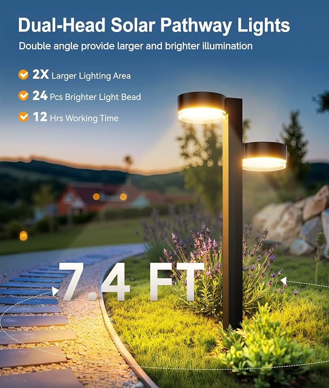 Solar Pathway Lights Outdoor Waterproof, 2 Pack Dual-Head Solar Lights Outdoor - Image 2
