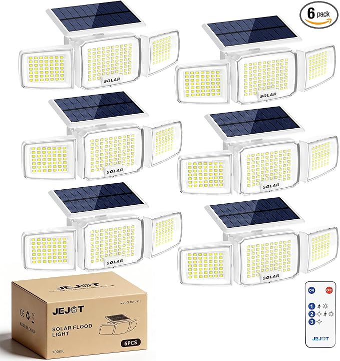White Solar Security Light Outdoor Super Bright LED, Motion Sensor Flood Light by JEJOT