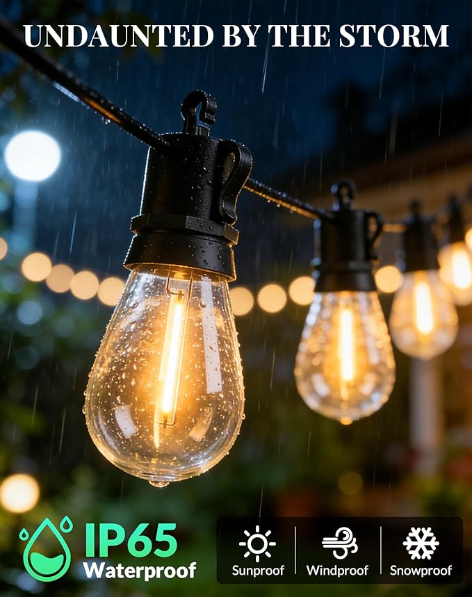 Outdoor String Lights LED Patio-Light - 50Ft Outside Waterproof Dimmable Porch - Image 3