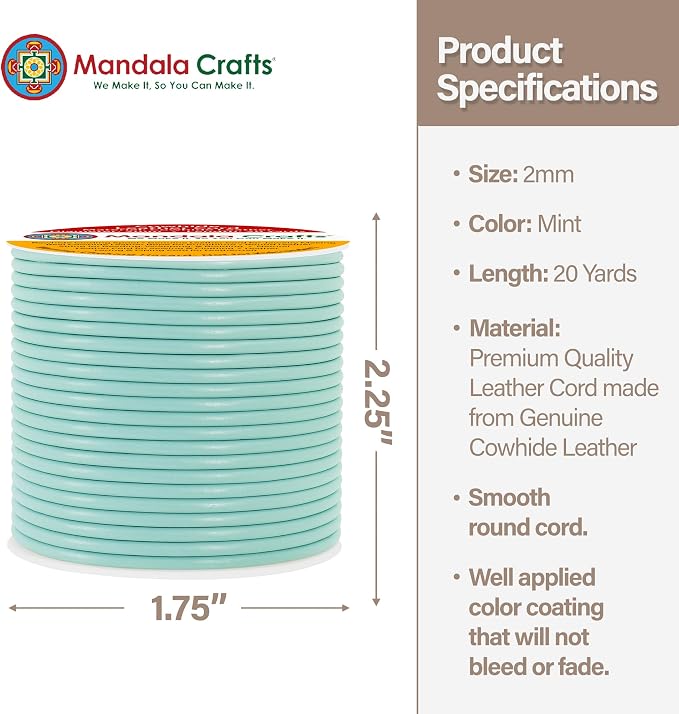 Mandala Crafts Round Genuine Mint Leather Cord - Image 4