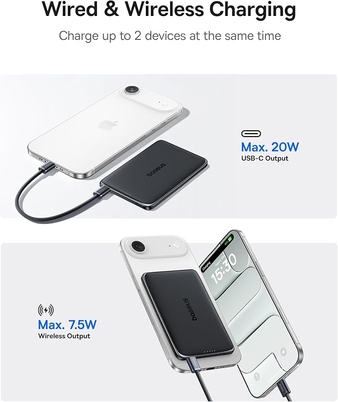 Baseus Picogo Power Bank, 0.3" Ultra Slim 5000mAh MagSafe Battery Pack - Image 4