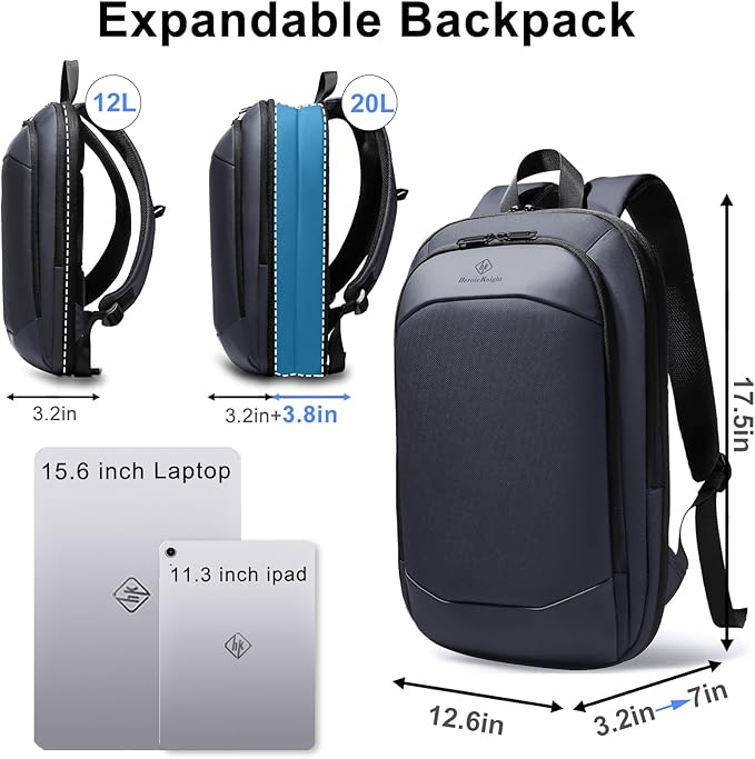 Slim Laptop Backpack for Men, Waterproof Expandable High Tech Business Work - Image 3