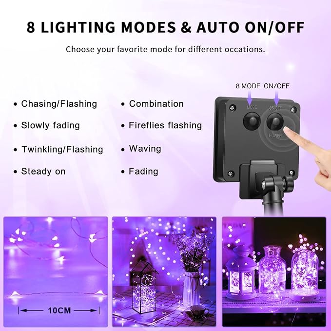 JMEXSUSS 4 Pack Purple Solar String Lights Outdoor Waterproof, 100 LED 33ft - Image 8