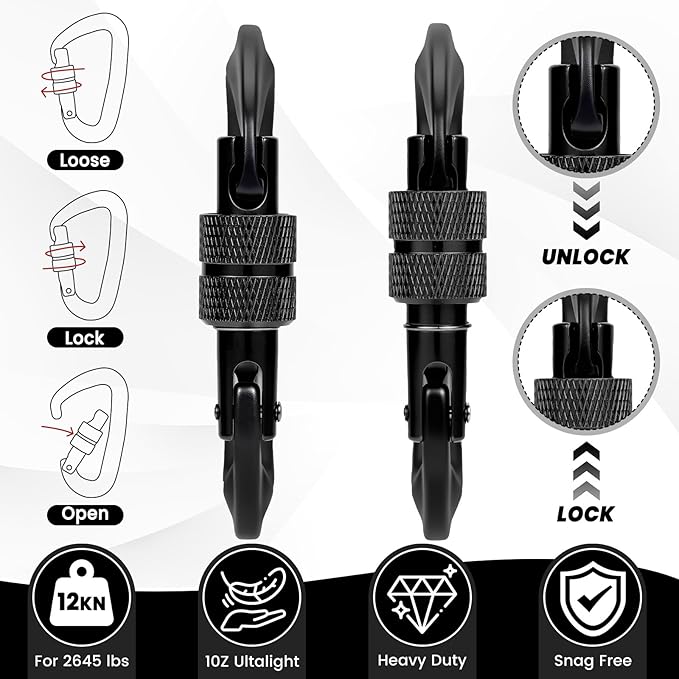 3 Heavy Duty Carabiner Clips 12kN-Lightweight Locking Carabiners - Image 4