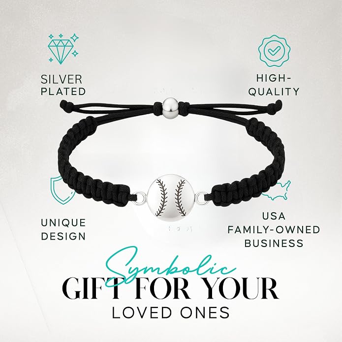 Sportybella - Baseball Bracelet, Baseball Jewelry, Adjustable Braided Baseball - Image 2