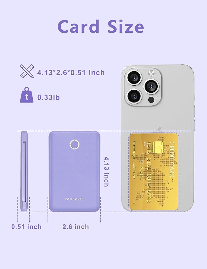 6000mah Ultra Slim Built in Cables Power Bank, Card Size Built in USB C Cords - Image 2