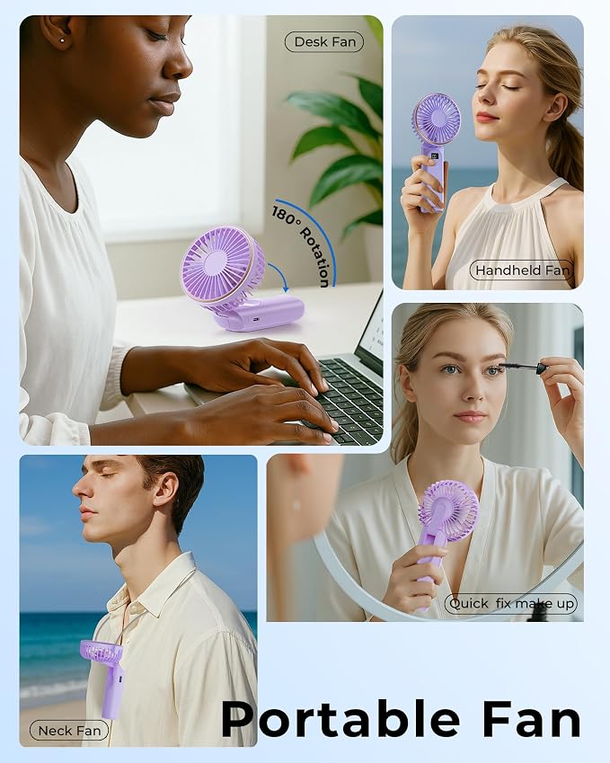 TUNISE Portable Handheld Fan, 180 Adjustable, 6 Speed Wind, USB Rechargeable - Image 7