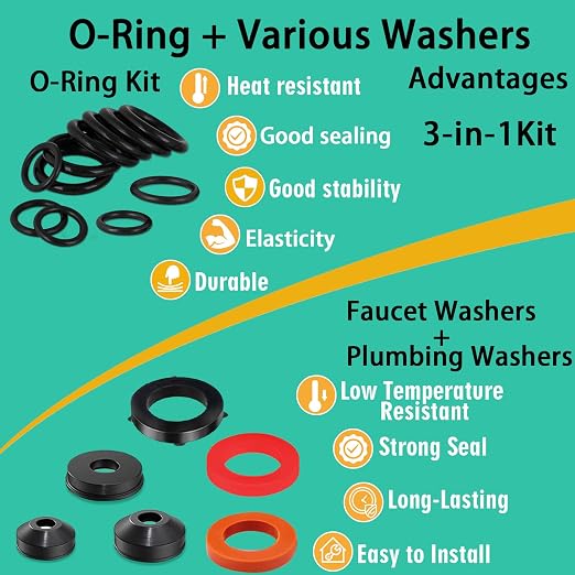 XBVV 37 Size 1075 Pcs Faucet Washers & O-Rings Kit & Plumbing Gasket 3-in-1 - Image 8