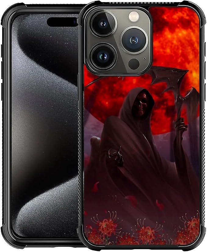 for iPhone 16 Pro Max Case, Death by The Red Moon Pattern Graphic Design Girl by FKBRCL4U