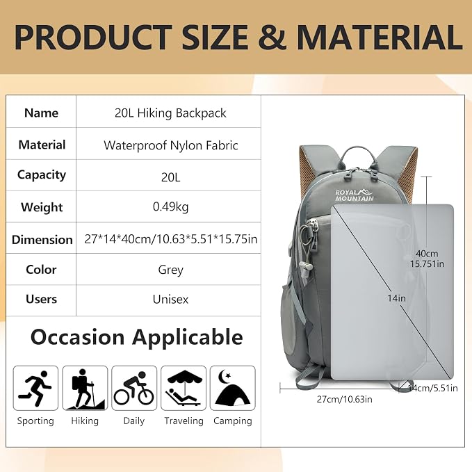 Small Hiking Backpack With Rain-cover, 20L Travel Backpacks - Image 2