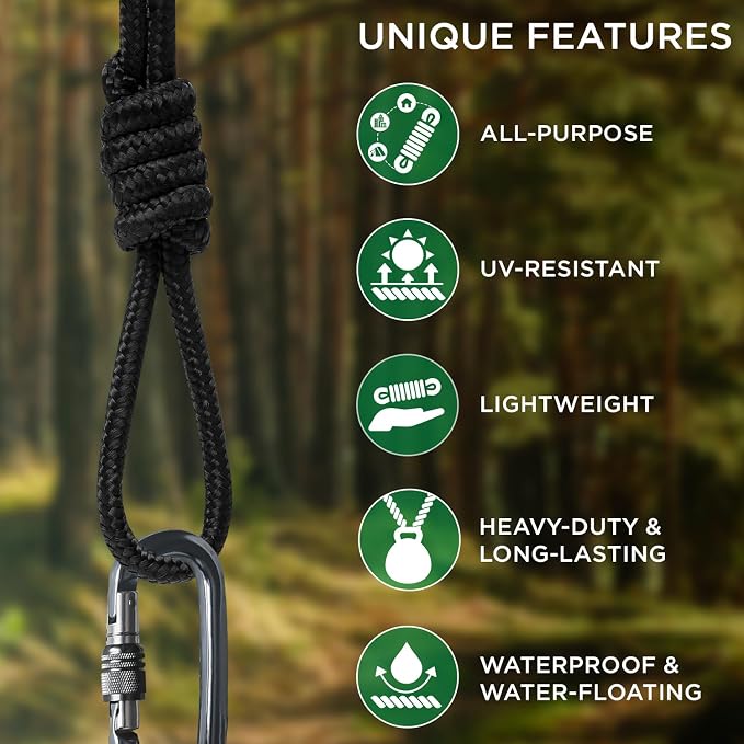 TECEUM Rope – 150 Feet x 1/4 Inch – Black – Strong All-Purpose Utility Rope – - Image 4