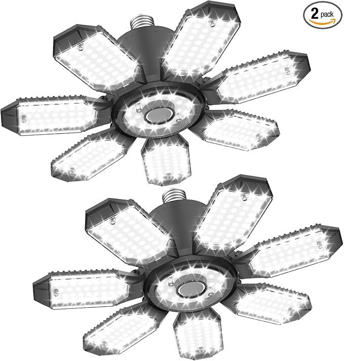 TANBABY 2 Pack LED Garage Lights, 250W Deformable Garage Light Bulb, Total by Tanbaby