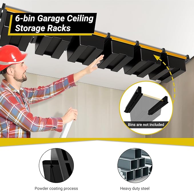 6-bin Overhead Garage Storage Rack, Ceiling Storage Racks Heavy Duty, Powder - Image 3