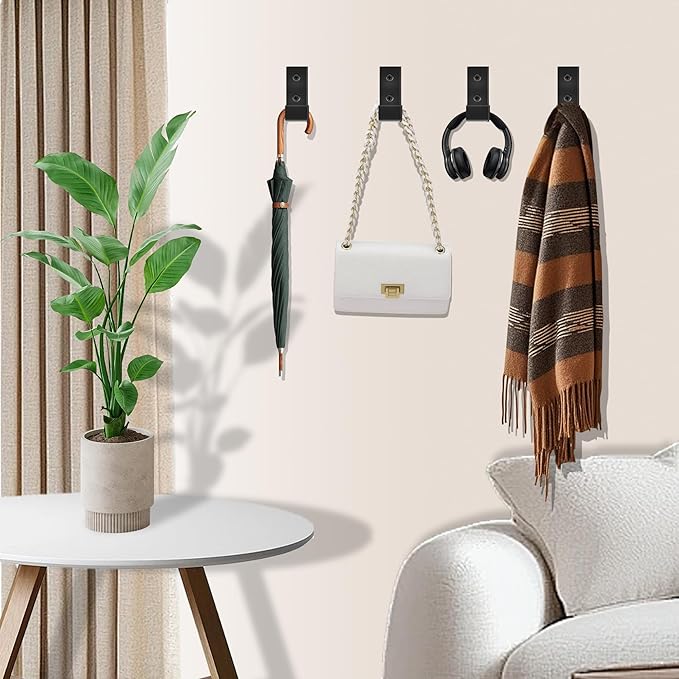 OHIYO 6 PCS Heavy Duty Folding Wall Hooks, Sturdy Black Wall Mounted Hooks - Image 7