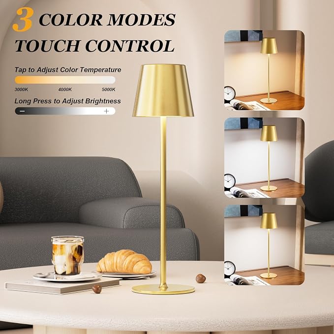Kakanuo Cordless Table Lamp Rechargeable Gold - Image 2
