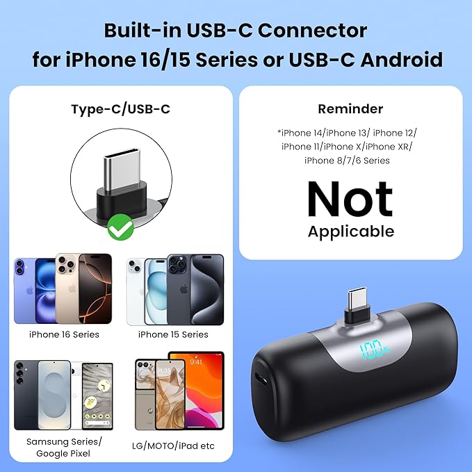 Mini Portable Charger for iPhone 17/16/15 Series, Upgraded 5500mAh PD Fast - Image 2