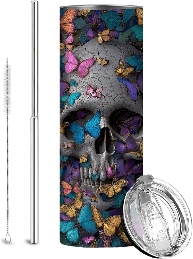 Firmiso 20 oz Tumbler｜Skinny Insulated Travel Mug｜Butterfly Skull Design by Firmiso