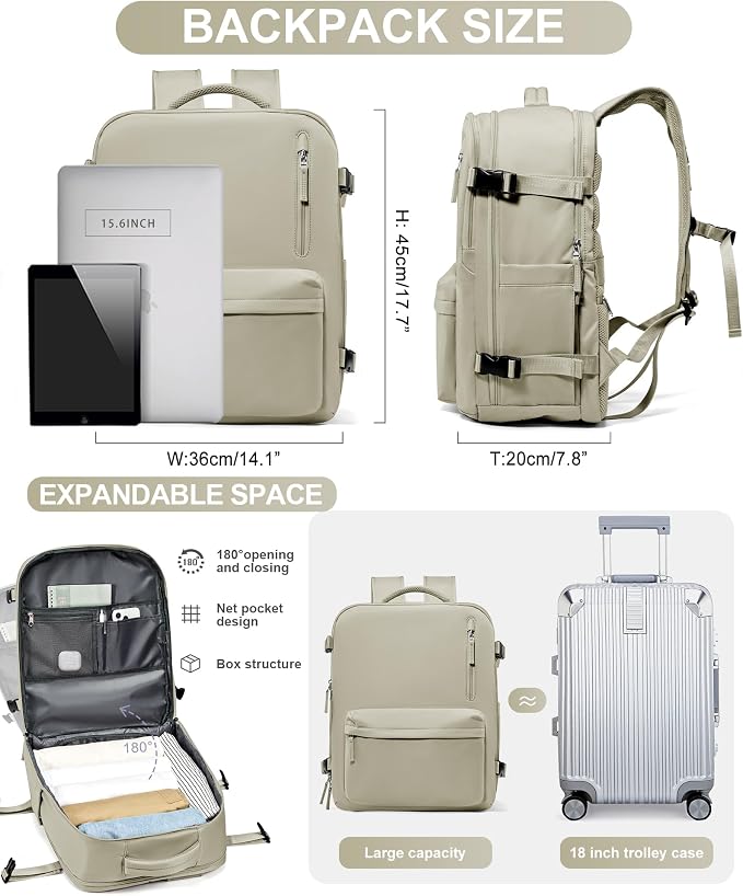 WONHOX Large Travel Backpack Carry on Flight Approved Laptop Work Business - Image 3