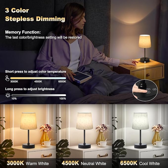 Wowag Small Cordless Table Lamp, 5000mAh Rechargeable Battery Operated Desk Lamp - Image 2