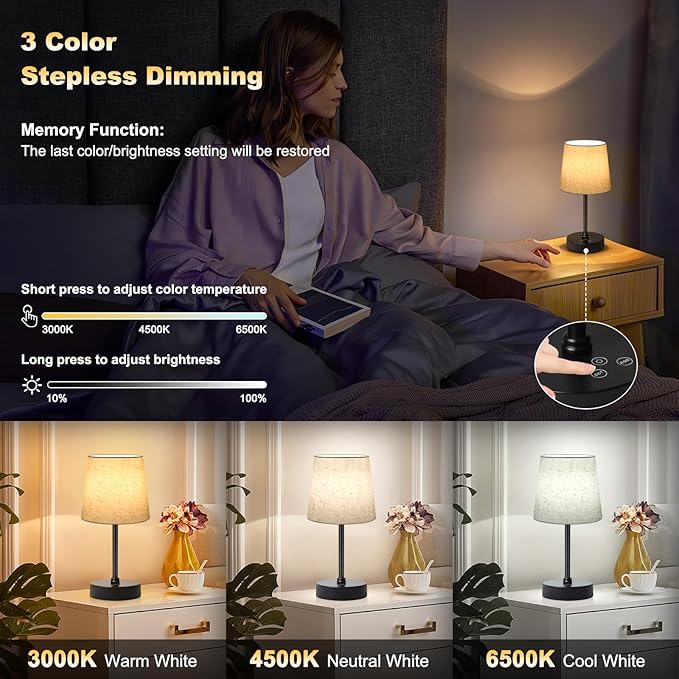 Wowag Small Cordless Table Lamp, 5000mAh Rechargeable Battery Operated Desk Lamp - Image 3