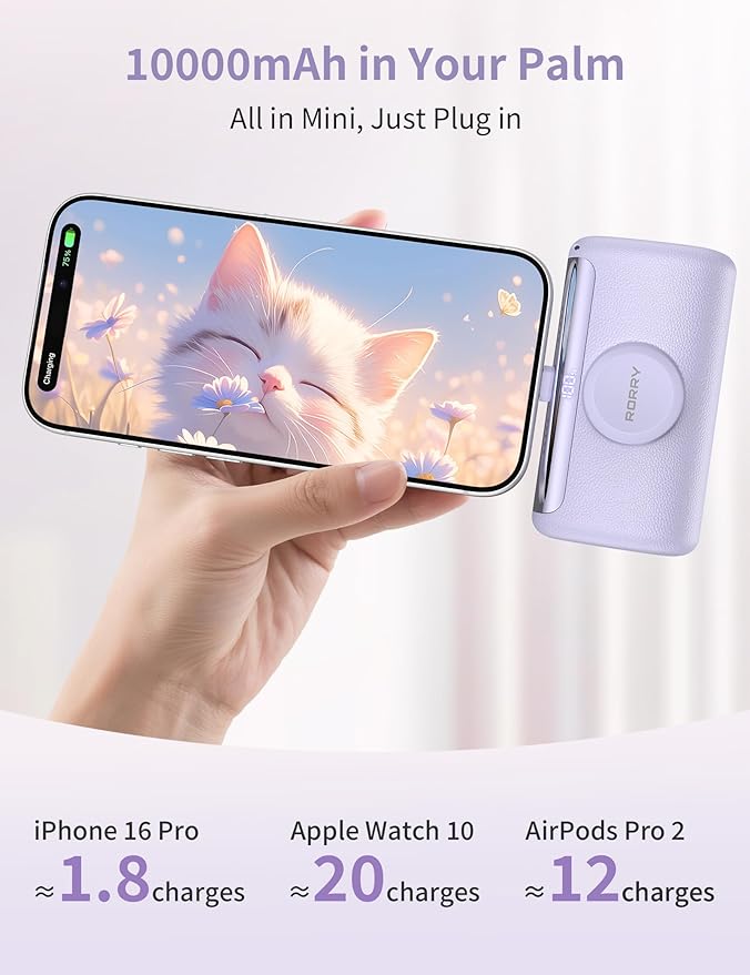 RORRY PalmGo Portable Charger, 10000mAh PD 22.5W Fast Charging Mini Power Bank - Image 2