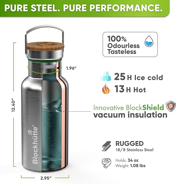 Blockhütte Insulated Custom Water Bottle 34 fl oz - Image 3