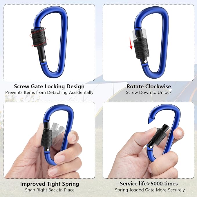sprookber 3" Locking Carabiners | Keychain Carbineers D Ring Key Clip Spring - Image 3