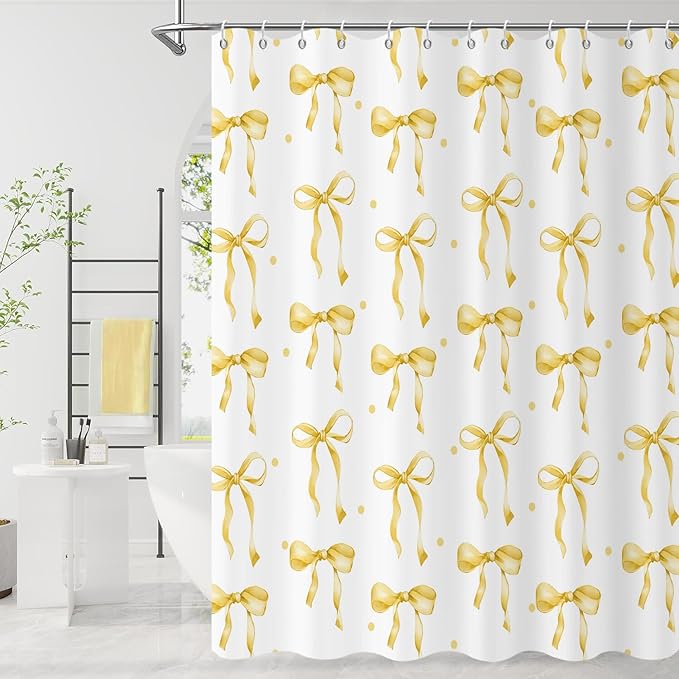 Yellow Bow Shower Curtain by Caheansi