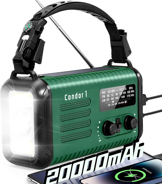 Emergency Crank Radio, 20000mAh / 74000mWh Solar Hand Crank Weather Radio by iRonsnowOfficial
