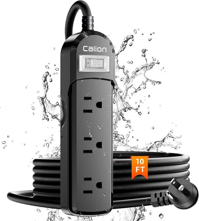 VNJ IPX6 Waterproof Outdoor Surge Protector Power Strip, 3AC Outlets 10FT Cord by Unknown
