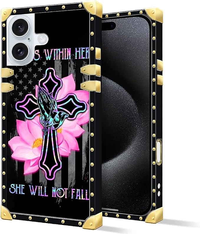 Compatible with iPhone 16 Case, Praying Cross Hands Luxury Golden Decoration - Image 2