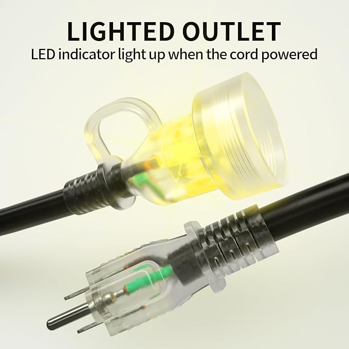 POWGRN 50FT 16 Gauge Black Outdoor Extension Cord Waterproof, 3 Prong Flexible - Image 4