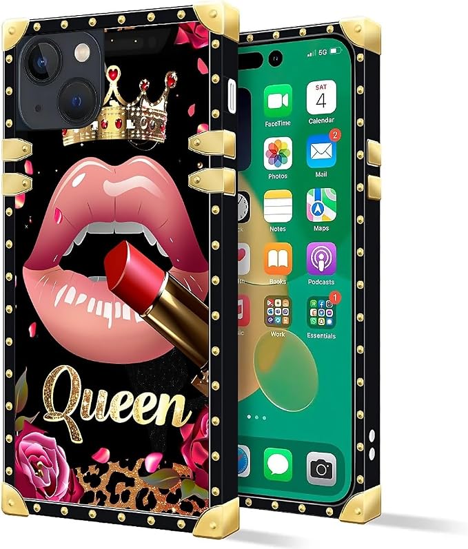 Compatible with iPhone 14 Case, Glitter Red Rose Queen Leopard Lipstick Luxury - Image 2