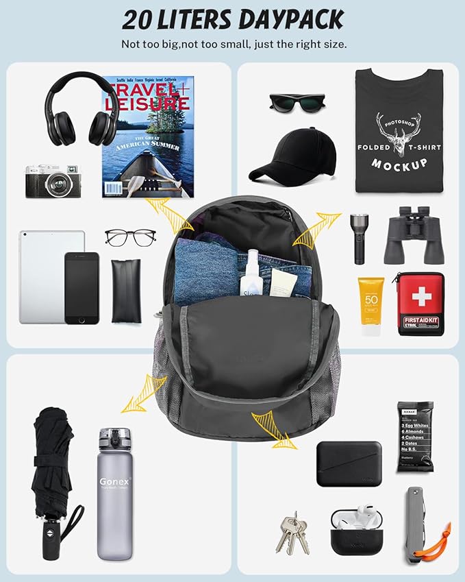 Gonex Ultra Lightweight Packable Backpack 20L Daypack Handy Foldable Camping - Image 5