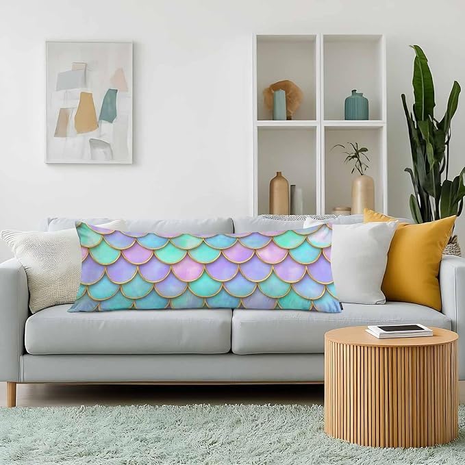 Body Pillow Covers Mermaid Body Pillowcase 20"X54", Mermaid Scales Couch Body - Image 2