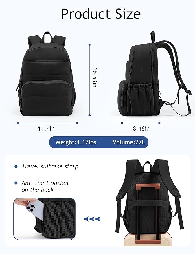 Uselike Travel Backpack for Women, 15.6 Inch Laptop Backpack, Quilted College - Image 4