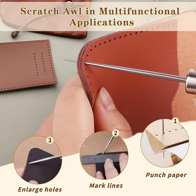 ZXIIXZ 3 Pcs Sewing Awl, Leather Scratch Hollow Hook Awl Tool Kit, Awl Tool - Image 5