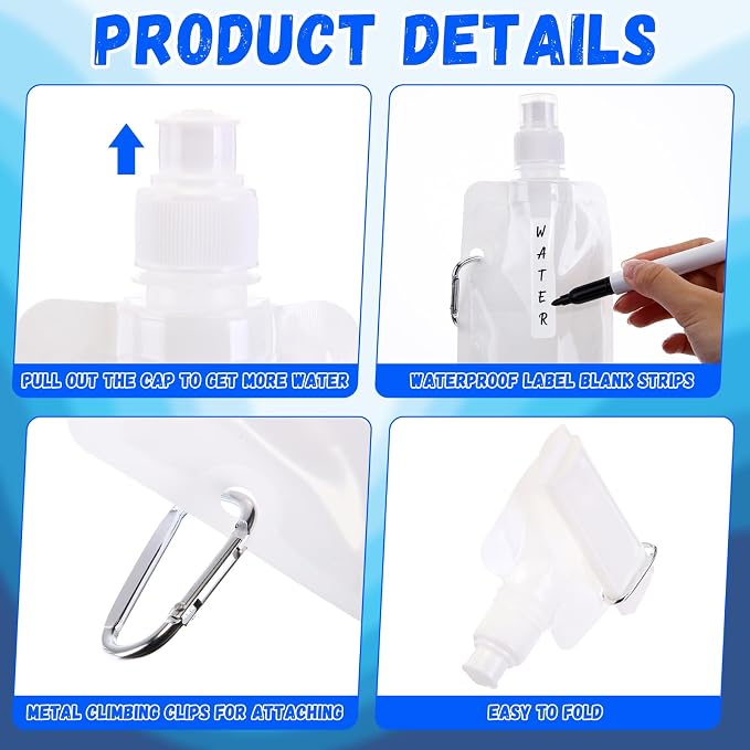 Teenyyou 48 Pack Collapsible Water Bottles Bulk 16oz Foldable Water Bottles - Image 4