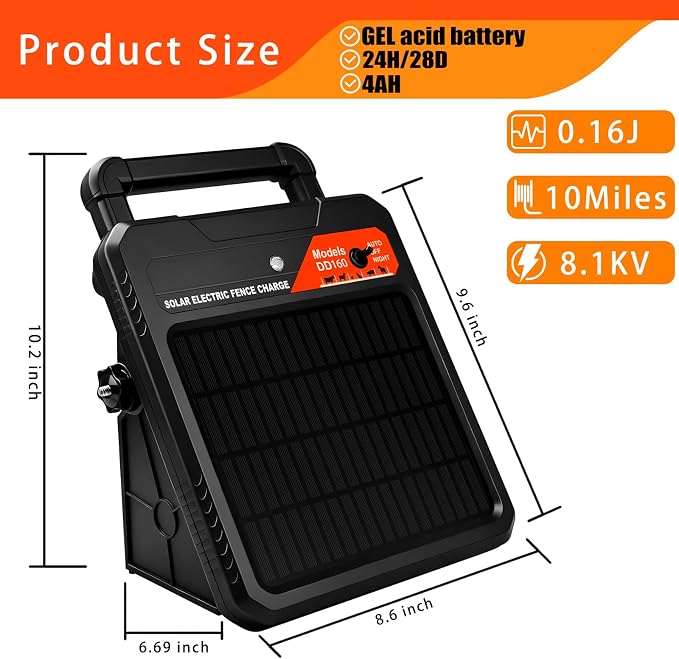 10 Mile Solar Electric Fence Charger, 0.16J Output - Image 5
