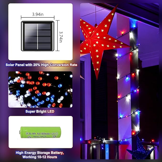 2 Pack 480 LED Solar String Lights - Image 3