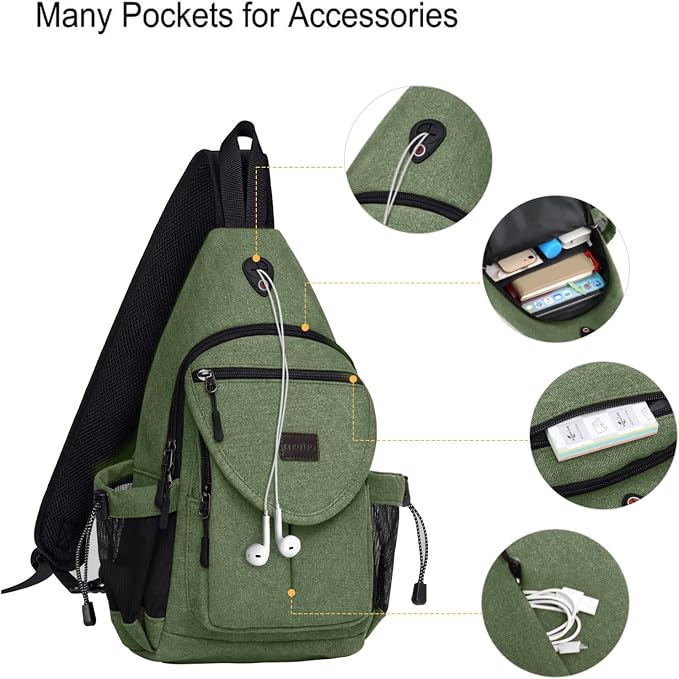 MOSISO Sling Backpack, Canvas Crossbody Hiking Daypack Bag - Image 3