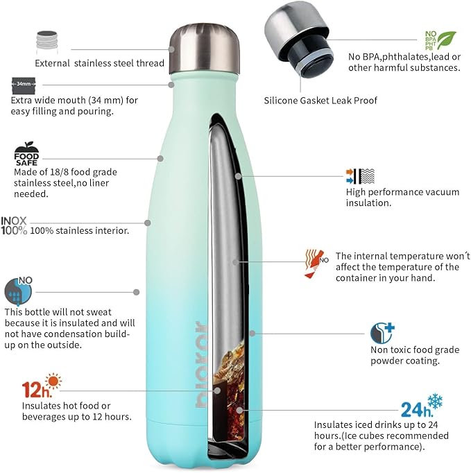 BJPKPK 17oz Insulated Stainless Steel Water Bottles, Sports Water Bottles Keep - Image 3