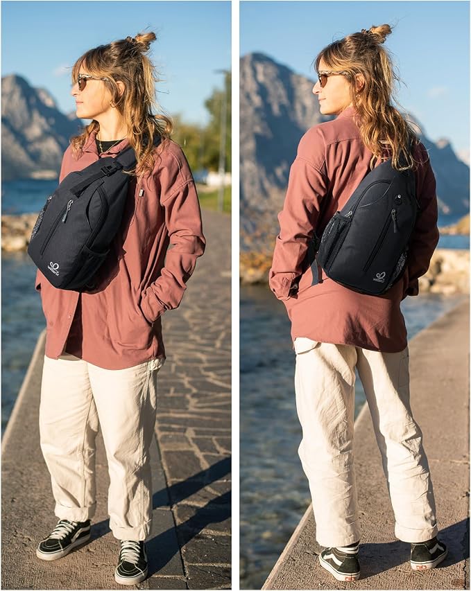 WATERFLY RFID Crossbody Sling Backpack Sling Bag Travel Hiking Chest Bag Daypack - Image 7