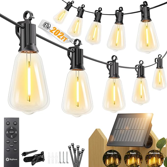 Brightown 202FT Solar String Lights Outdoor Waterproof, Patio Lights by Brightown