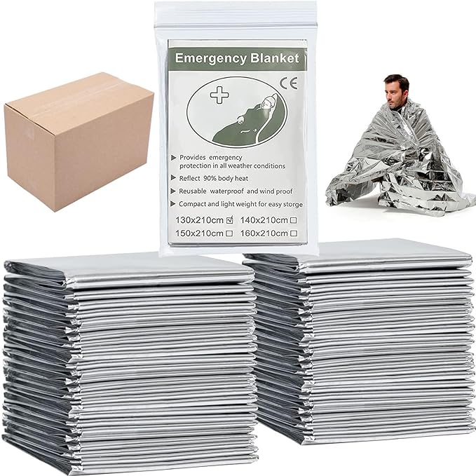 Emergency Foil Blanket Silver, Survival Thermal Mylar Blankets Individually by MIXIAO