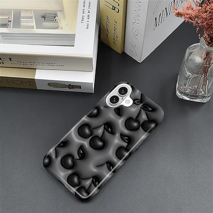 for iPhone 16 Case, HL2 Cute Cool Cherry Black Hybrid 2 Layer Hard Shell - Image 5