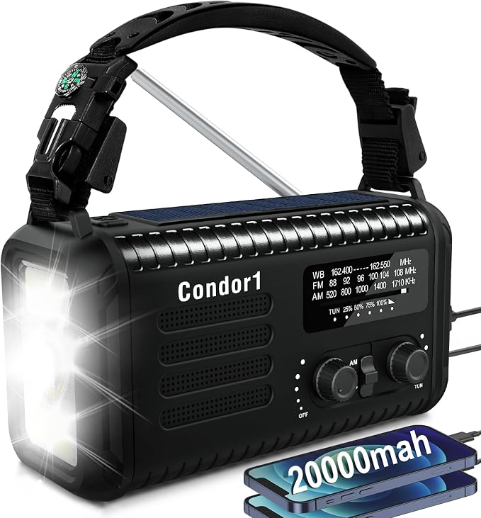 NOAA Weather Radio 20000mAh Battery Powered｜Solar Hand Crank Emergency Radio by Geartist