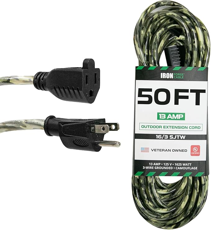 Iron Forge Cable Camo Outdoor Extension Cord 50 ft, 16/3 SJTW 50 Foot by IronForgeCable