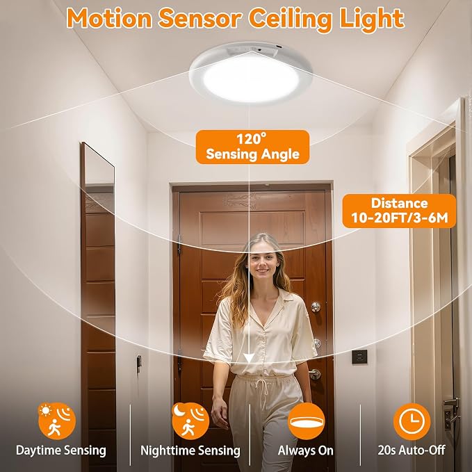 KYEKIO Rechargeable Ceiling Light 2Pack, 3 Color Magnetic Shower Lights - Image 4